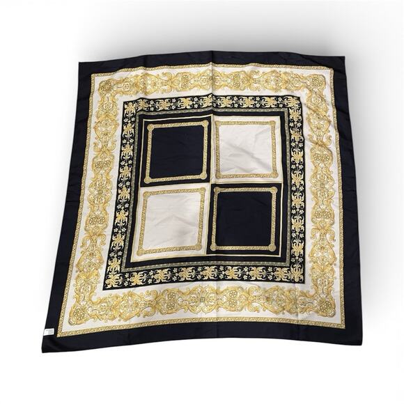 Anne De Sevil Paris Scarf 35x35 Square Blue Gold Print Made In Italy Vintage - Picture 2 of 9